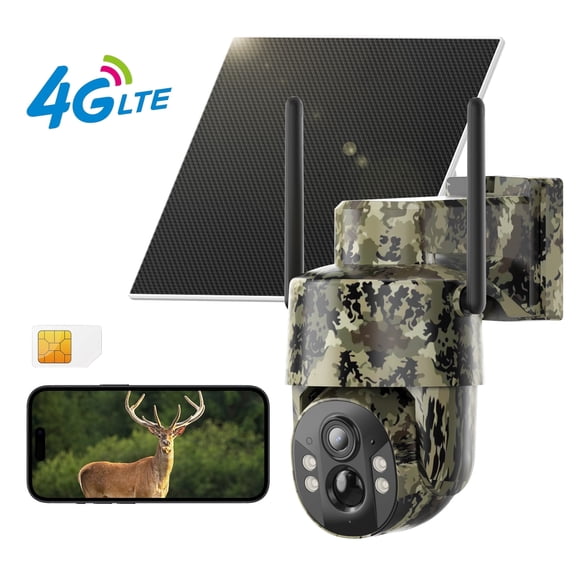 Conico 4G LTE Cellular Trail Camera Solar Powered, No WiFi Game Camera, 4MP PTZ 360° Deer Camera with Night Vision, Wireless Wildlife Camera for Hunting Farm Land