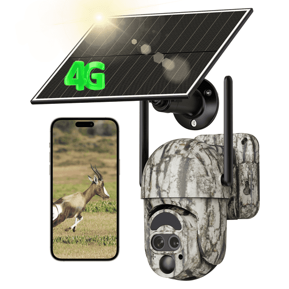 Conico 4G LTE Solar Cellular Trail Camera with Dual-Lens, 12× Hybrid Zoom PTZ, 2K Ultra HD Night Vision, PIR Motion, Wildlife Hunting Game Deer Camera, Outdoor Farm Security