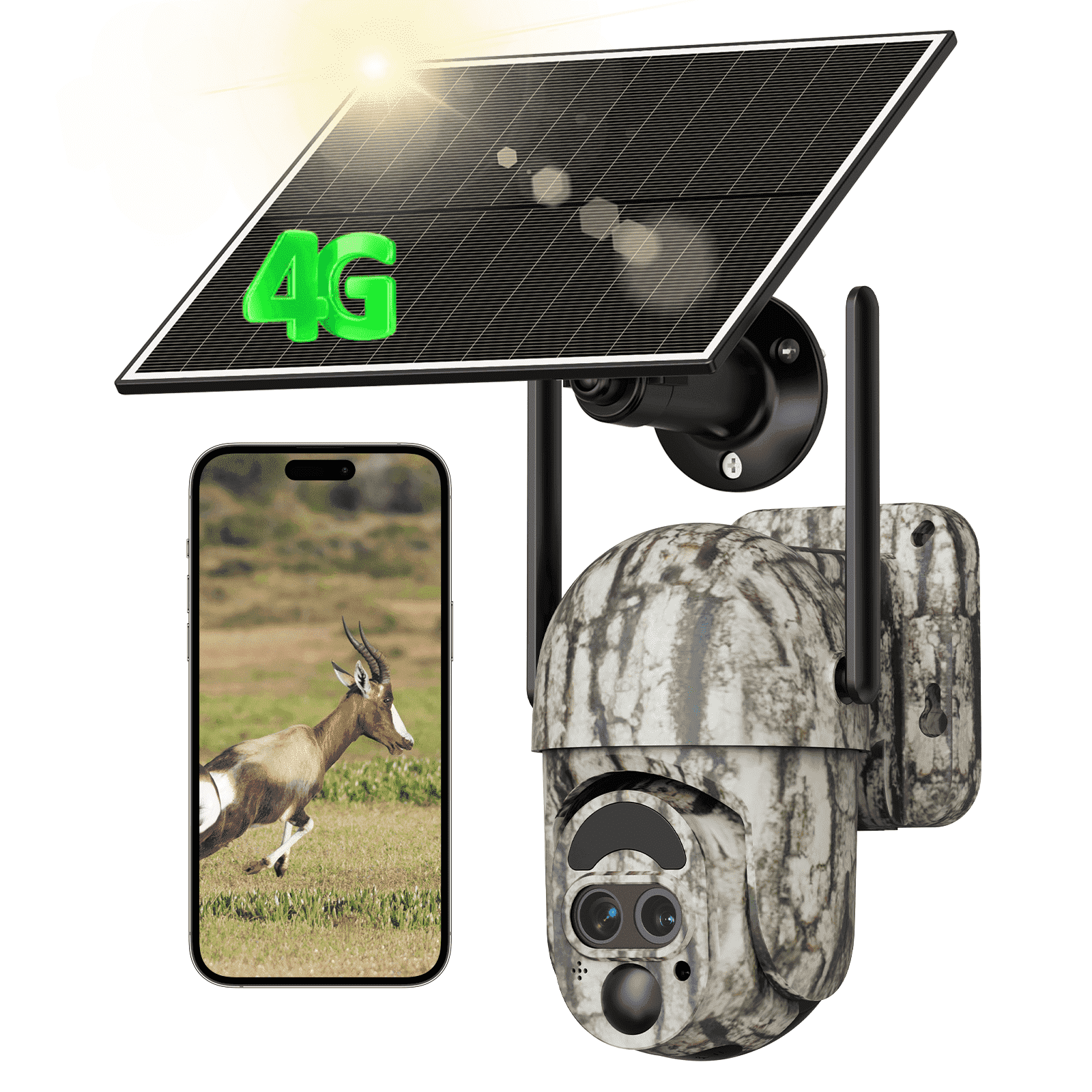 Conico 4G LTE Solar Cellular Trail Camera with Dual-Lens, 12× Hybrid Zoom PTZ, 2K Ultra HD Night Vision, PIR Motion, Wildlife Hunting Game Deer Camera, Outdoor Farm Security