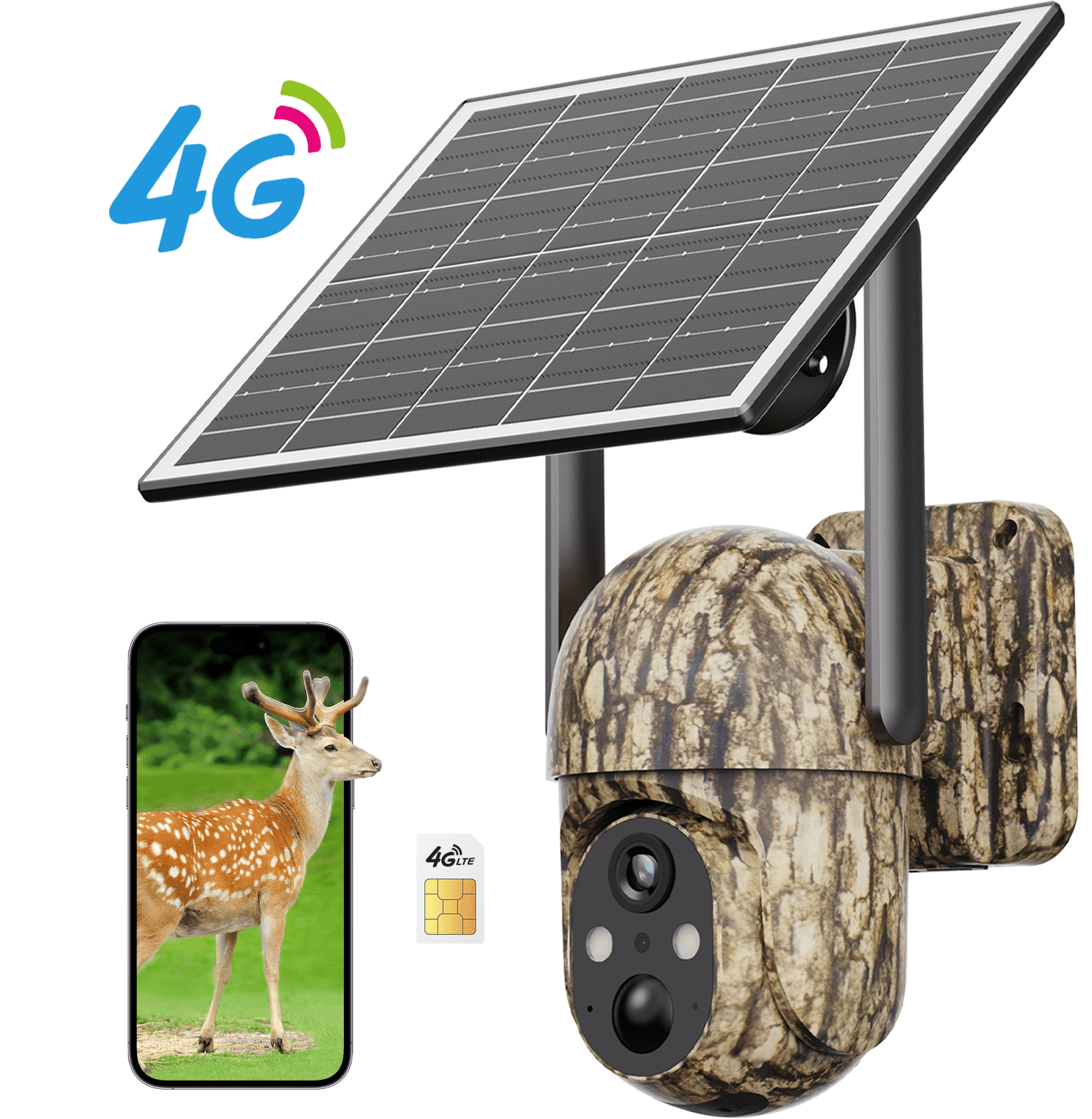 Conico 4G LTE Solar Cellular Trail Camera, 2K HD Wildlife Deer Game Hunting Camera with Color Night Vision, PIR Motion Detection, 360 PTZ View, Outdoor Security