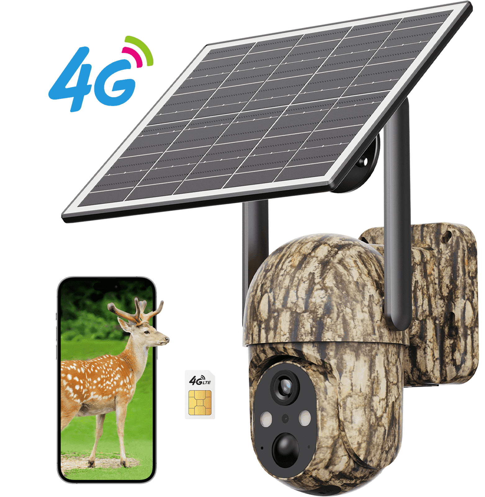 Conico 4G LTE Solar Cellular Trail Camera, Game Hunting Wildlife Deer Wireless Camera with  2K Color Night Vision, PIR Motion Detection, 360° PTZ View, Outdoor Security Cam