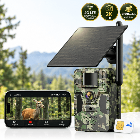 Conico 4G LTE Solar Trail Camera for Hunting & Deer, Wireless Cellular Game Camera, Waterproof Farm Security, 2K HD Night Vision
