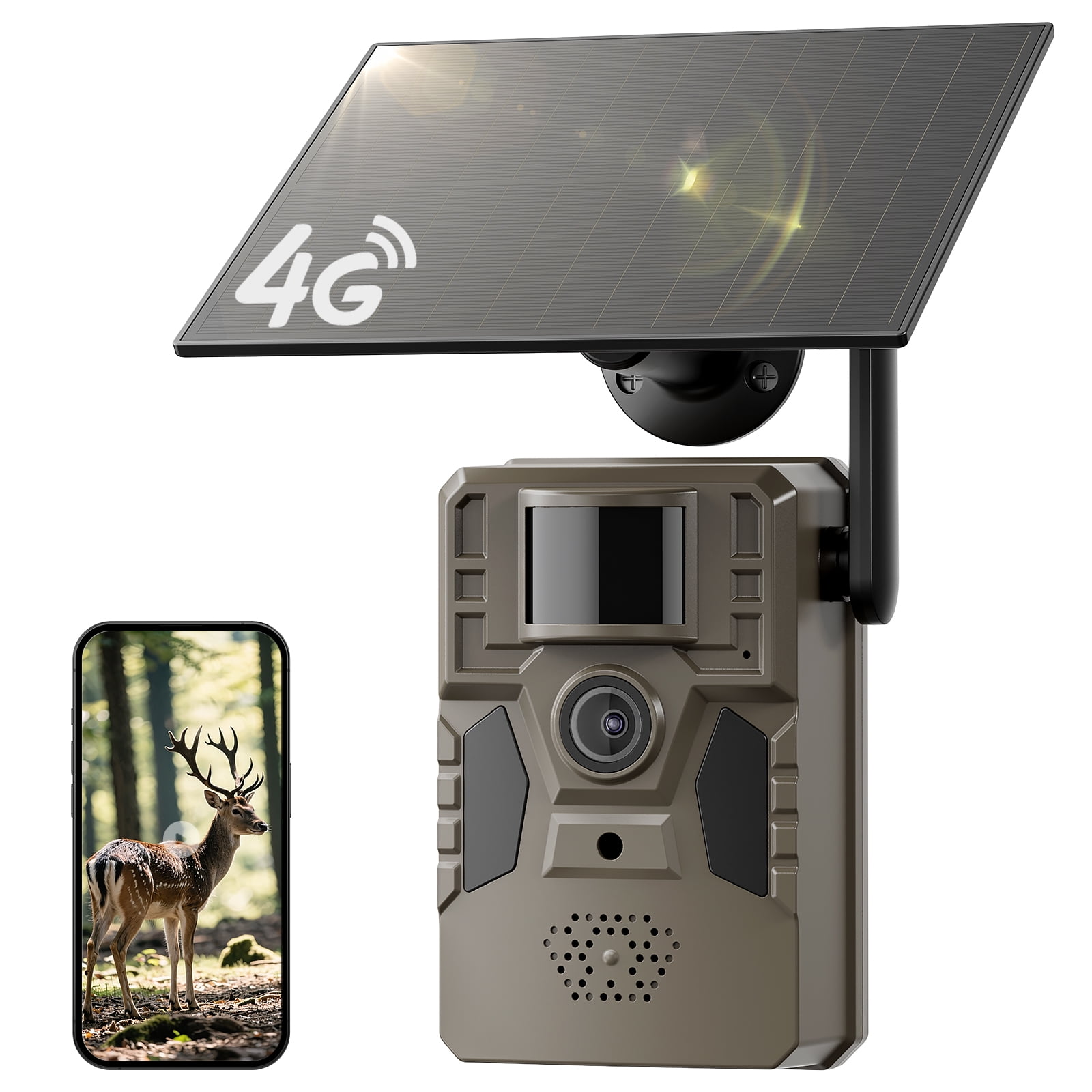 Conico Solar Cellular Trail Camera, 4G LTE Hunting Game Camera with 2k HD, Night Vision 82FT, Motion Activated 0.2s, IP66 Waterproof for Outdoor Wildlife Detection
