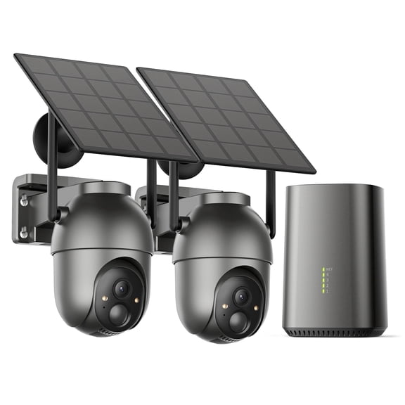 Conico Wireless Security Camera System Outdoor, 2-Camera WiFi Security Cameras with Base Station, 2K PTZ, Color Night Vision, PIR Detection, Solar Powered, No Monthly Fee