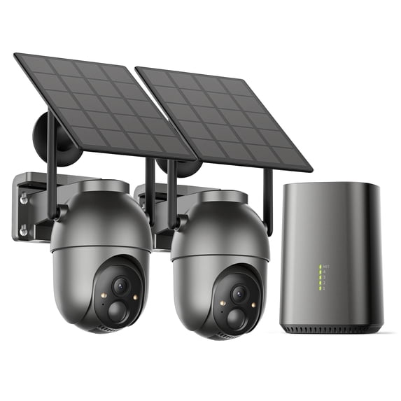Conico Wireless Security Camera System Outdoor, 2-Camera WiFi Security Cameras with Base Station, 2K PTZ, Color Night Vision, PIR Detection, Solar Powered, No Monthly Fee
