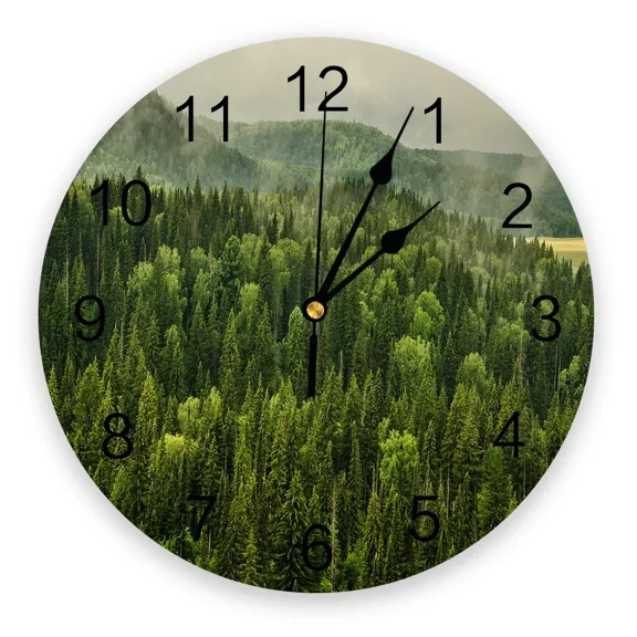 Coniferous Forest Modern Wall Clock For Home Office Wall Decoration Living Room Bathroom Decor Needle Hanging Watch（14 Inch）