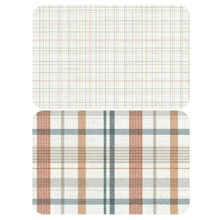 Conimar Woven Plaid Reversible Individual Table Placemat, 17.13" x 11.25", Tan, Flexible Plastic
