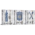 thumbnail image 1 of Conipit Navy Blue Kitchen Wall Art Love Eat Wall Decor Canvas Kitchenware Pictures Vintage Wood Grain Painting Inspirational Artwork Prints Artwork 12''x16''x3 PCS FRAMED, 1 of 7