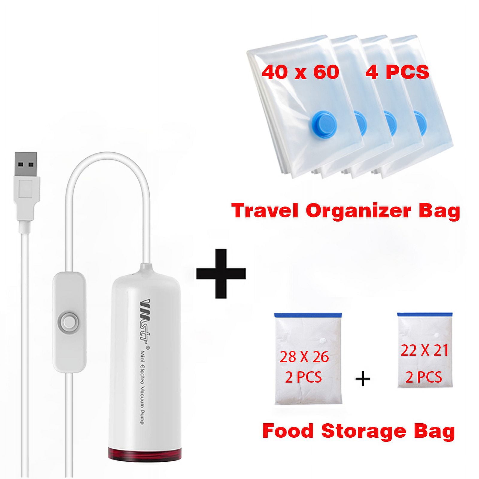 Conjunto de 9 piezas, 8 Bolsas de Almacenamiento al Vacío para Viaje con Bomba Eléctrica USB, Bolsa de Compresión Portátil para Ropa, Organizador de Plástico Hermético para Empacar Equipaje, Esencial