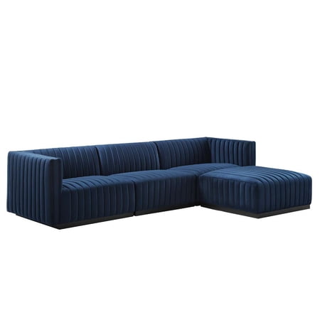 Conjure Channel Tufted Performance Velvet 4-Piece Sectional-EEI-5766-BLK-COG