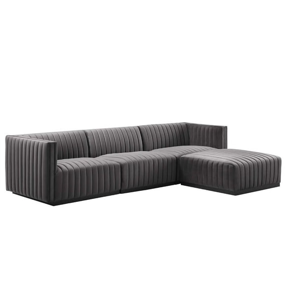 Conjure Channel Tufted Performance Velvet 4-Piece Sectional-EEI-5766-BLK-COG