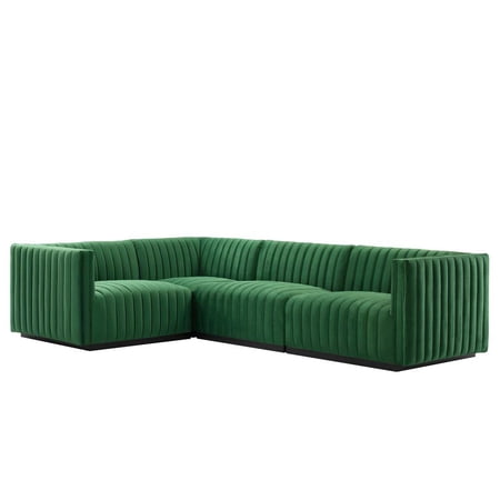 Conjure Channel Tufted Performance Velvet 4-Piece Sectional-EEI-5769-BLK-COG