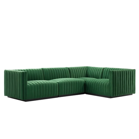 Conjure Channel Tufted Performance Velvet 4-Piece Sectional-EEI-5770-BLK-COG