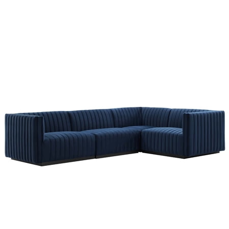 Conjure Channel Tufted Performance Velvet 4-Piece Sectional-EEI-5770-BLK-COG