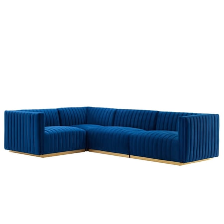 Conjure Channel Tufted Performance Velvet 4-Piece Sectional-EEI-5847-GLD-BLK