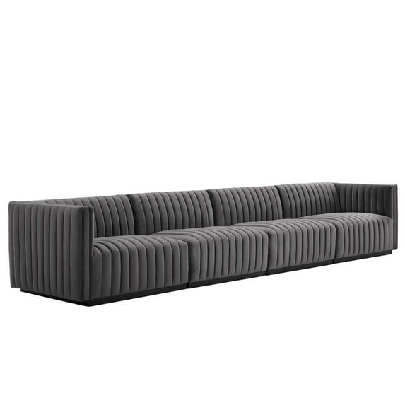 Conjure Channel Tufted Performance Velvet 4-Piece Sofa-EEI-5767-BLK-COG