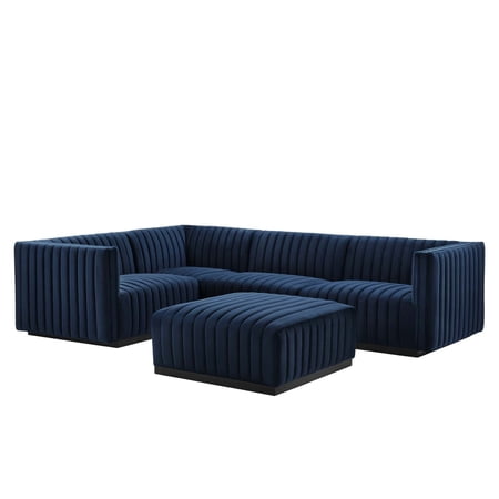 Conjure Channel Tufted Performance Velvet 5-Piece Sectional-EEI-5774-BLK-COG