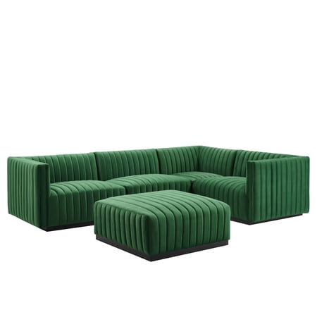 Conjure Channel Tufted Performance Velvet 5-Piece Sectional-EEI-5775-BLK-COG