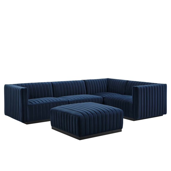 Conjure Channel Tufted Performance Velvet 5-Piece Sectional-EEI-5775-BLK-COG