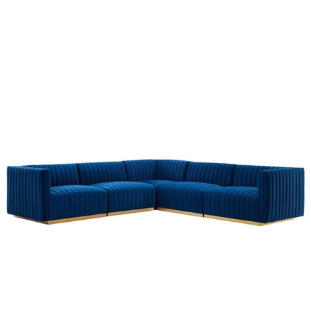Conjure Channel Tufted Performance Velvet 5-Piece Sectional-EEI-5850-GLD-BLK