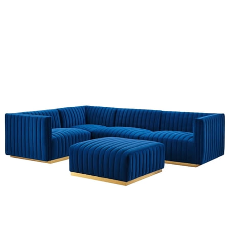 Conjure Channel Tufted Performance Velvet 5-Piece Sectional-EEI-5852-GLD-BLK