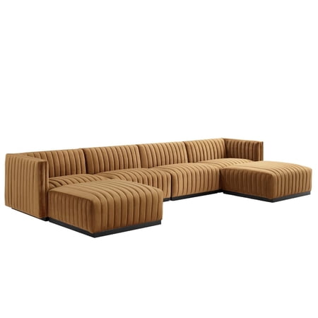 Conjure Channel Tufted Performance Velvet 6-Piece Sectional-EEI-5768-BLK-COG