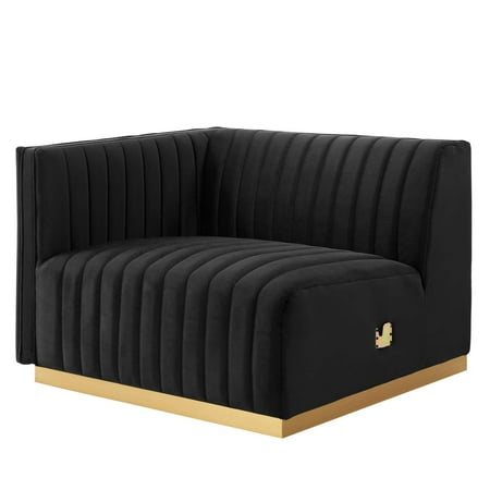 Modway Conjure Channel Tufted Performance Velvet Left-Arm Chair in Gold/Black