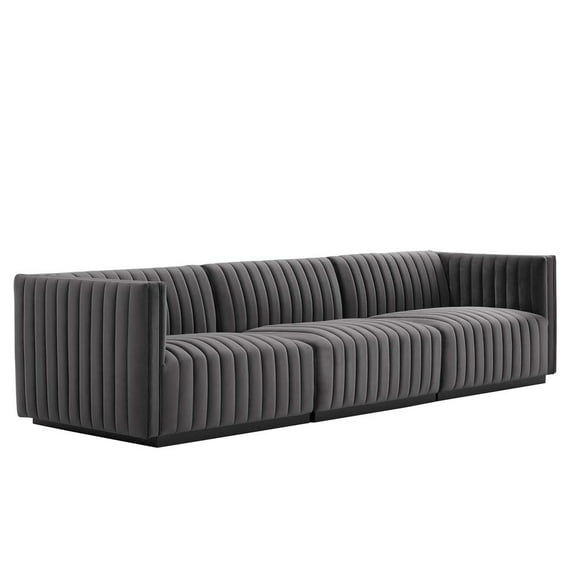 Conjure Channel Tufted Performance Velvet Sofa-EEI-5765-BLK-COG