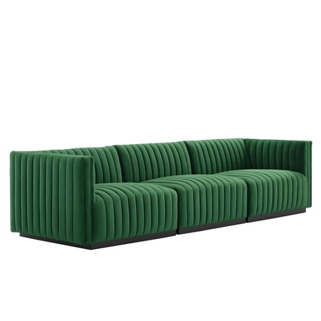 Conjure Channel Tufted Performance Velvet Sofa-EEI-5765-BLK-COG