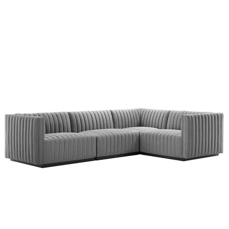 Conjure Channel Tufted Upholstered Fabric 4-Piece L-Shaped Sectional-EEI-5792-BLK-BEI