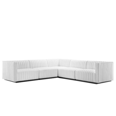 Conjure Channel Tufted Upholstered Fabric 5-Piece L-Shaped Sectional-EEI-5793-BLK-BEI