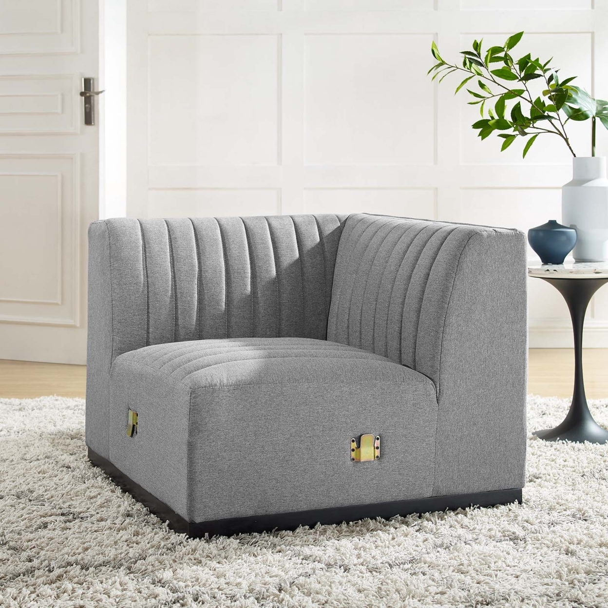 Conjure Channel Tufted Upholstered Fabric Left Corner Chair-EEI-5497