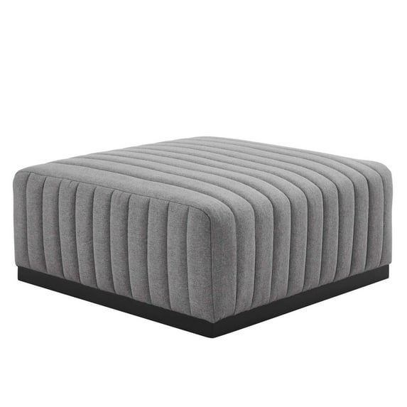 Conjure Channel Tufted Upholstered Fabric Ottoman Black Light Gray
