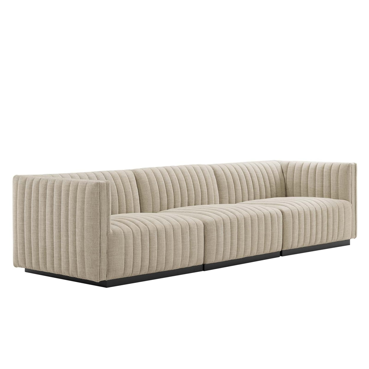 Elegant Vintage-Inspired Channel Tufted Black and Beige Velvet Sofa