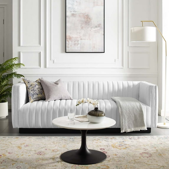 Modway Conjure Tufted Upholstered Fabric Sofa in White