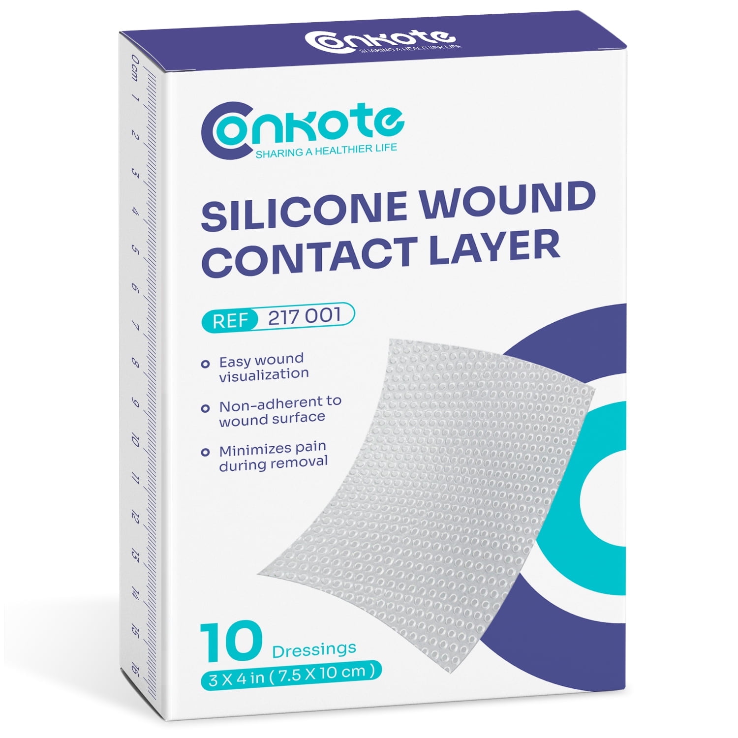 Conkote Silicone Wound Contact Layer Dressing 3"x4", Transparent Wound  Dressing for Skin Tear, Prevent Wound Adherence, Box of 10 Dressing