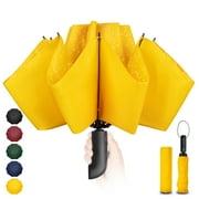 Chakipee Automatic Folding Umbrella,Auto Reverse Windproof Compact Umbrella with Teflon Coated, 47" 10Ribs, Yellow