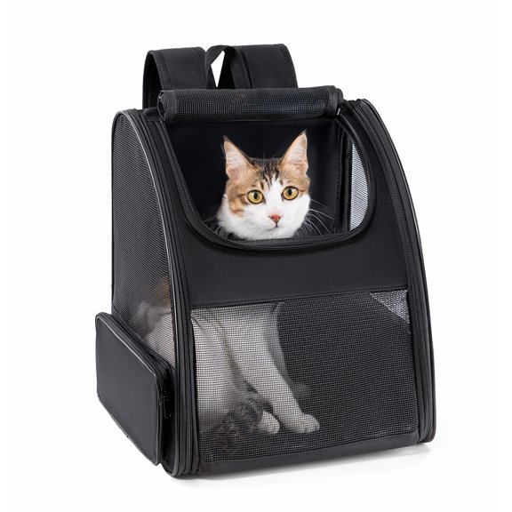 Conlun Cat Backpack Carrier for Small Dogs and Cats Fit Up to 15 Lbs,Small Dog Backpack, Foldable with 3-Side Mesh Windows, Pet Carrier for Travel & Hiking Friendly,Black