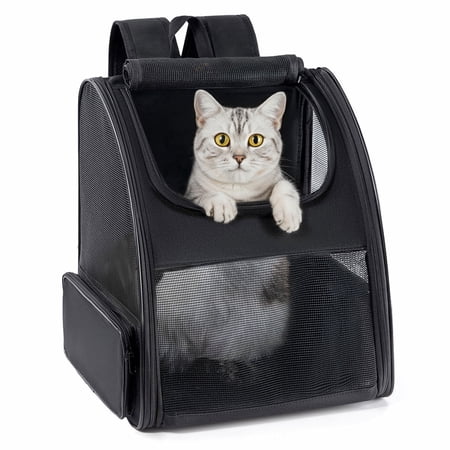 Conlun Cat Backpack Carrier for Small Dogs and Cats Fit Up to 15 Lbs,Small Dog Backpack, Foldable with 3-Side Mesh Windows, Pet Carrier for Travel & Hiking Friendly,Black