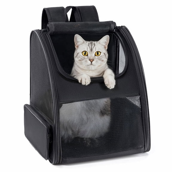 Conlun Cat Backpack Carrier for Small Dogs and Cats Fit Up to 15 Lbs,Small Dog Backpack, Foldable with 3-Side Mesh Windows, Pet Carrier for Travel & Hiking Friendly,Black