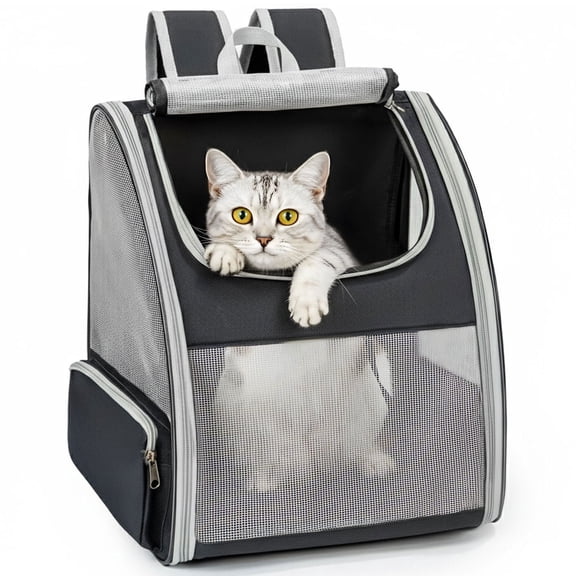 Conlun Cat Backpack Carrier for Small Dogs and Cats Fit Up to 15 Lbs,Small Dog Backpack, Foldable with 3-Side Mesh Windows, Pet Carrier for Travel & Hiking Friendly Gray