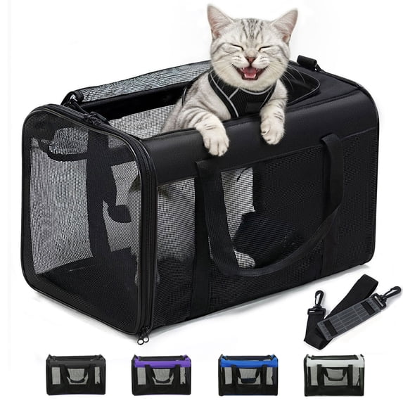 Conlun Cat Carrier,Soft-Sided Cat Carriers with 4-Sided Mesh,Airline Approved Pet Transport Carrier,Collapsible Cat Travel Carrier-Black