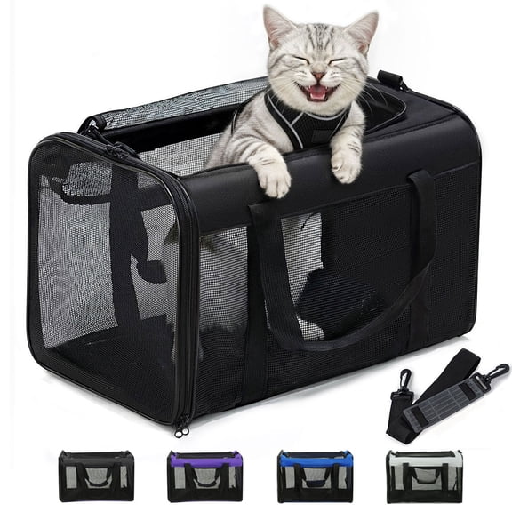 Conlun Cat Carrier,Soft-Sided Cat Carriers with 4-Sided Mesh,Airline Approved Pet Transport Carrier,Collapsible Cat Travel Carrier-Black