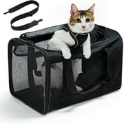 Conlun Cat Carrier,Soft-Sided Cat Carriers with 4-Sided Mesh,Airline Approved Pet Transport Carrier,Collapsible Cat Travel Carrier-Black