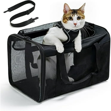 Conlun Cat Carrier,Soft-Sided Cat Carriers with 4-Sided Mesh,Airline Approved Pet Transport Carrier,Collapsible Cat Travel Carrier-Black
