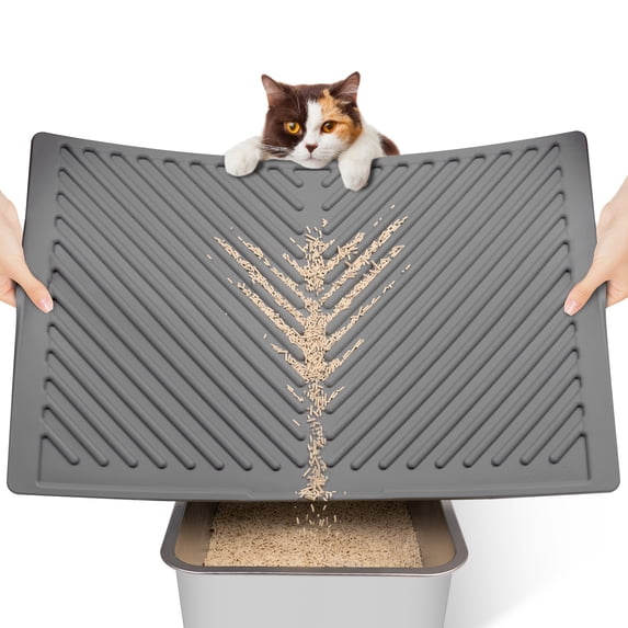 Conlun 22" x 16" Arched Crossbar Cat Litter Mat,Waterproof & Urine Proof Single-Layer Trapping Mat,Soft EVA Paw-Friendly Design,Gray