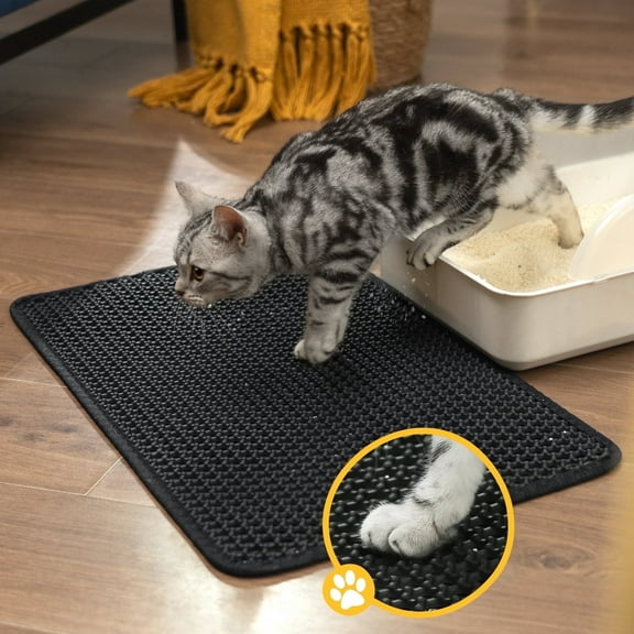 Conlun Cat Litter Mat - 25"x15" Honeycomb Double Layer, Urine Waterproof, and Easy to Clean