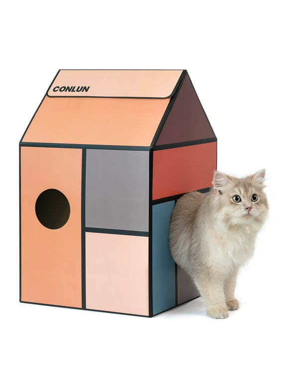 Conlun Cat Scratcher Cardboard Cat House with Cat Scratching Pad&Catnip,Removable Cat Scratcher Pad Home Toy for Indoor Cats