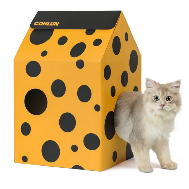 Conlun Cat Scratcher Cardboard Cat House with Cat Scratching Pad&Catnip,Removable Cat Scratcher
