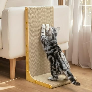 Conlun Cat Scratcher Cardboard,L Shape Scratch Pad,Vertical Scratching Board, Durable Cardboard to Protect Furniture for Indoor Cats,Light Wood Large